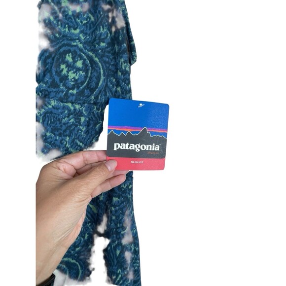 Patagonia Margot Paisley V Neck Dress Size Small Slim Fit Blue Green NWT - Picture 6 of 12